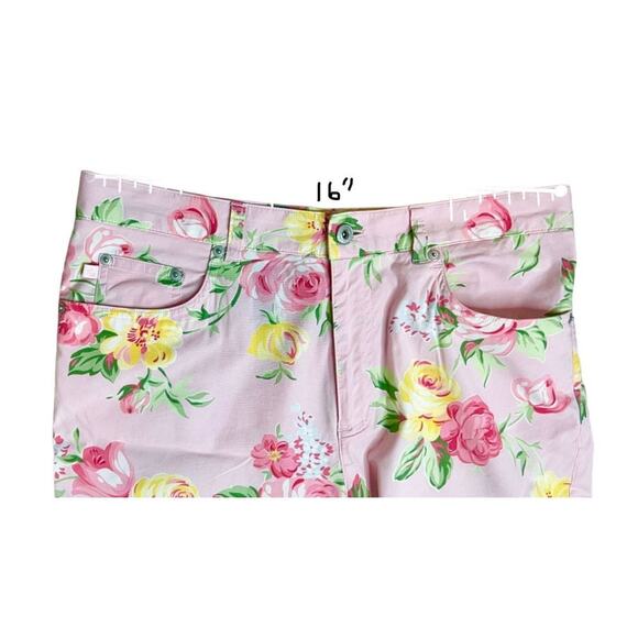 Lauren Ralph Lauren Pink Floral Flat Front Cropped Pant 10 Cottage Flower Spring - Picture 5 of 11